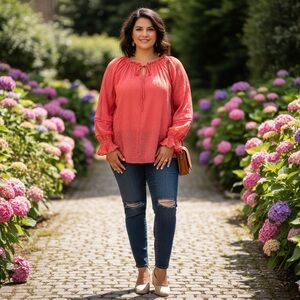 Torrid Terra Cotta Smocked Boho Sheer Blouse Ruffle Sleeve Peasant Top Size 2